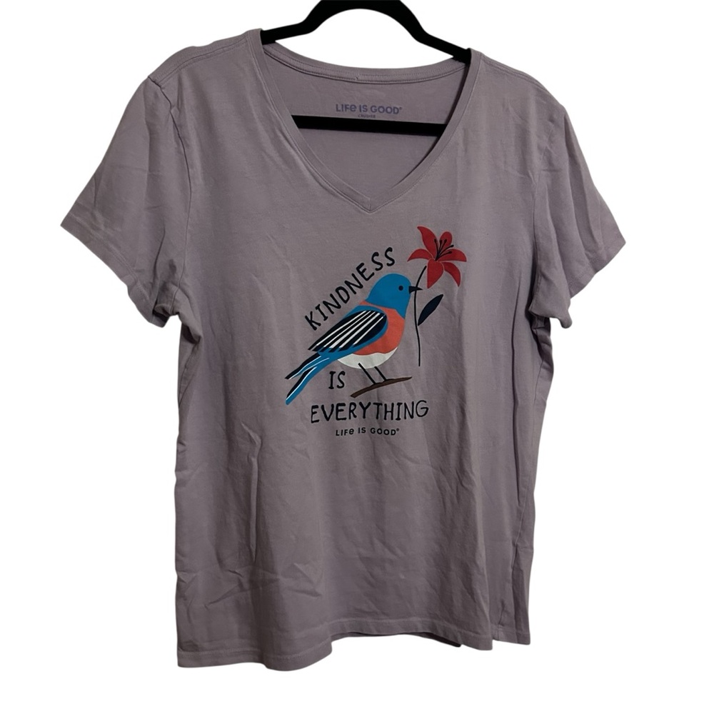 Life Is Good Kindness Bird V-neck Crusher Tee in Lavender Size L